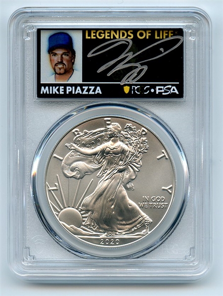 2020 $1 American Silver Eagle 1oz PCGS MS70 FS Legends of Life Mike Piazza