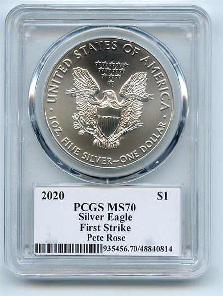 2020 $1 American Silver Eagle 1oz PCGS MS70 FS Legends of Life Pete Rose