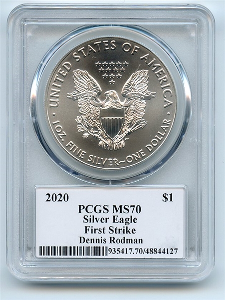 2020 $1 American Silver Eagle 1oz PCGS MS70 FS Legends of Life Dennis Rodman