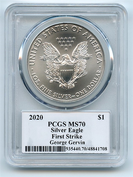 2020 $1 American Silver Eagle 1oz PCGS MS70 FS Legends of Life George Gervin