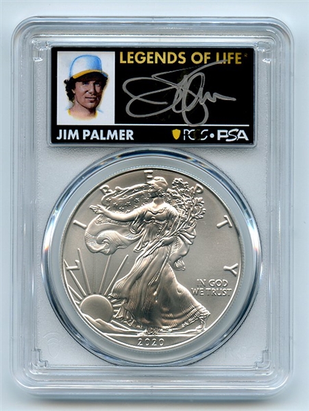 2020 $1 American Silver Eagle 1oz PCGS MS70 FS Legends of Life Jim Palmer