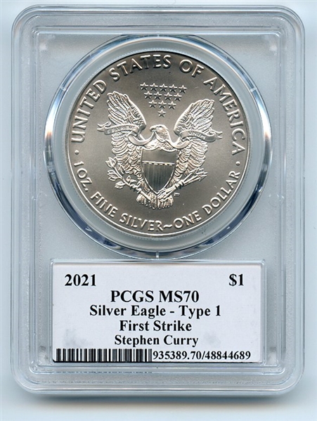 2021 $1 T1 American Silver Eagle 1oz PCGS MS70 FS Legends of Life Stephen Curry