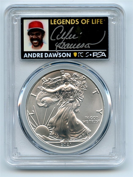 2021 $1 T1 American Silver Eagle 1oz PCGS MS70 FS Legends of Life Andre Dawson