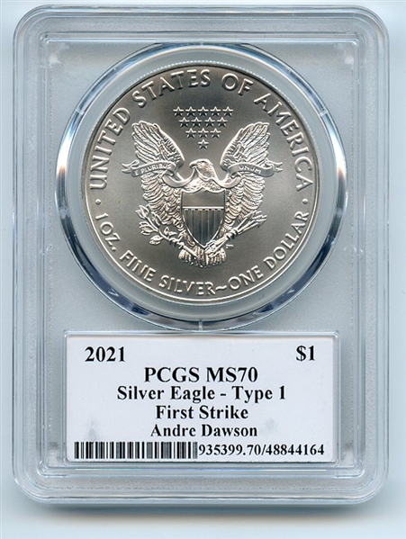 2021 $1 T1 American Silver Eagle 1oz PCGS MS70 FS Legends of Life Andre Dawson