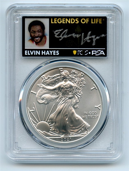 2021 $1 T1 American Silver Eagle 1oz PCGS MS70 FS Legends of Life Elvin Hayes