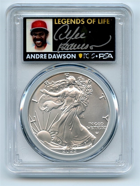 2022 $1 American Silver Eagle 1oz PCGS MS70 FDOI Legends of Life Andre Dawson