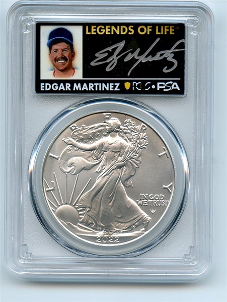 2022 $1 American Silver Eagle 1oz PCGS MS70 FDOI Legends of Life Edgar Martinez