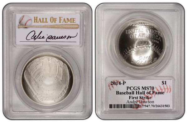 2014 P $1 Silver Baseball Hall of Fame HOF Andre Dawson PCGS MS70 First Strike