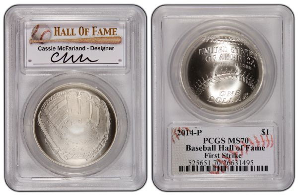 2014 P $1 Silver Baseball Hall of Fame Cassie McFarland PCGS MS70 First Strike