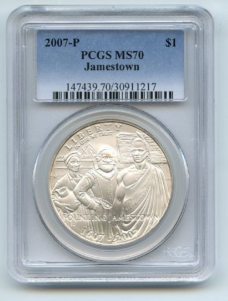 2007 P $1 Jamestown Silver Commemorative Dollar PCGS MS70