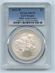 2013 W $1 Girl Scouts Silver Commemorative Dollar PCGS MS70