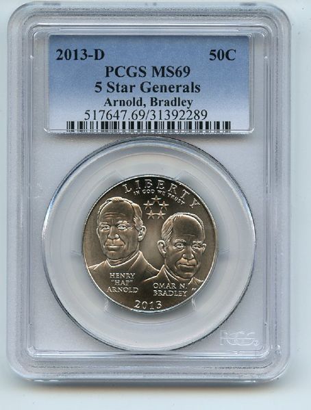 2013 D 50C 5 Star Generals Arnold Bradley Commerative PCGS MS69