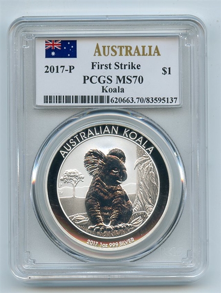 2017 P $1 Australian 1 oz Silver Koala PCGS MS70 First Strike