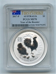 2017 P $1 Australian Silver Rooster Lunar Dollar PCGS MS70 First Strike