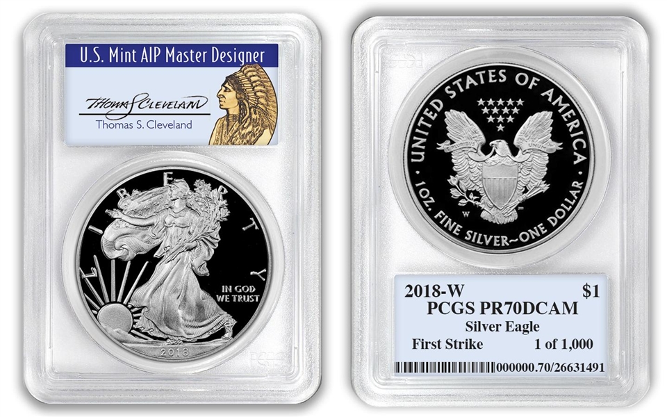 2018 W $1 American Proof Silver Eagle PCGS PR70DCAM Thomas Cleveland 1 of 1000