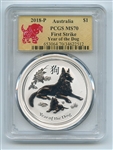2018 $1 P Australian Silver Dog 1oz PCGS MS70 First Strike
