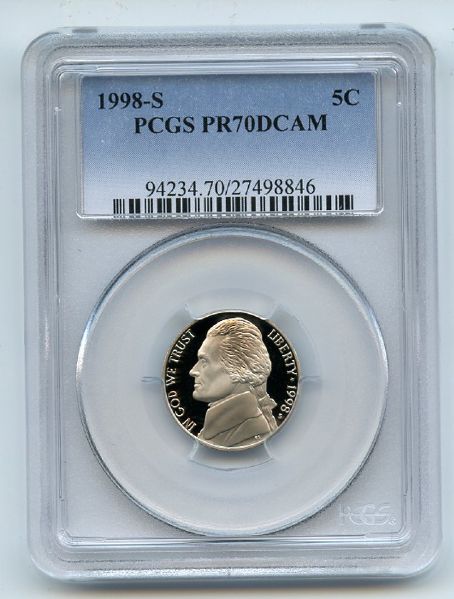 1998 S 5C Jefferson Nickel Proof PCGS PR70DCAM