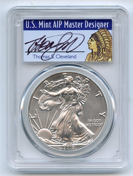 2017 (S) $1 American Silver Eagle Struck at SF PCGS MS70 Thomas Cleveland Native