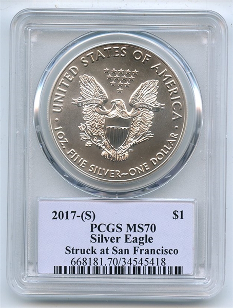 2017 (S) $1 American Silver Eagle Struck at SF PCGS MS70 Thomas Cleveland Native