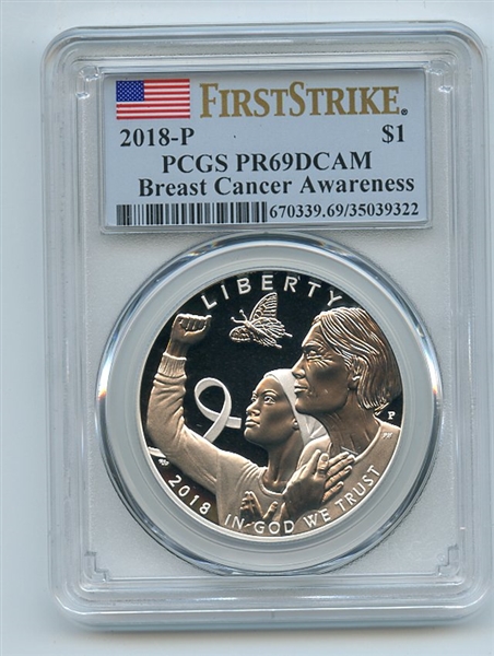 2018 P $1 Breast Cancer Awareness Silver Commemorative PCGS PR69DCAM First Strike
