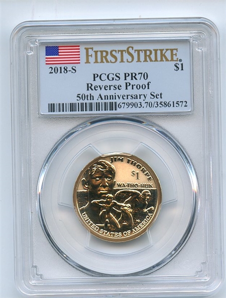 2018 S $1 Reverse Proof 50th Anniversary Sacagawea Dollar PCGS PR70 First Strike