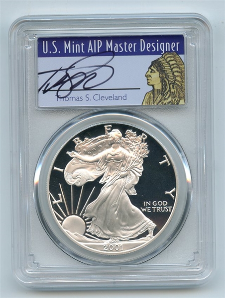 2001 W $1 Proof American Silver Eagle 1oz PCGS PR69DCAM Thomas Cleveland Native