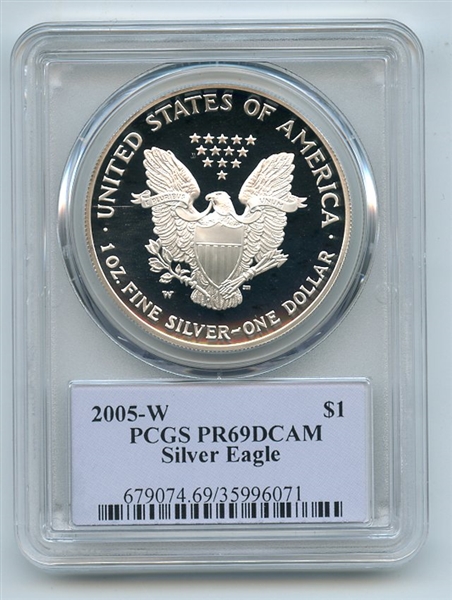 2005 W $1 Proof American Silver Eagle 1oz PCGS PR69DCAM Thomas Cleveland Native