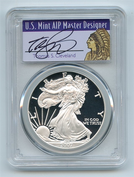 2007 W $1 Proof American Silver Eagle 1oz PCGS PR69DCAM Thomas Cleveland Native