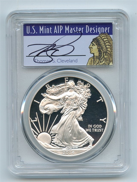2014 W $1 Proof American Silver Eagle 1oz PCGS PR69DCAM Thomas Cleveland Native