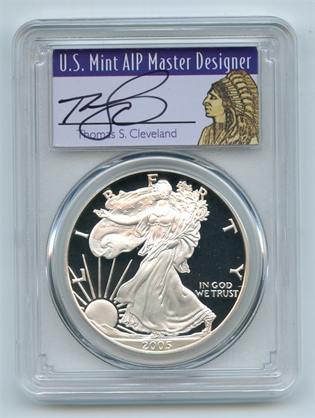 2005 W $1 Proof American Silver Eagle 1oz PCGS PR70DCAM Thomas Cleveland Native