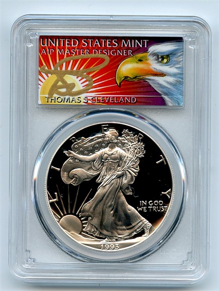 1993 P $1 Proof American Silver Eagle 1oz PCGS PR69DCAM Thomas Cleveland Eagle