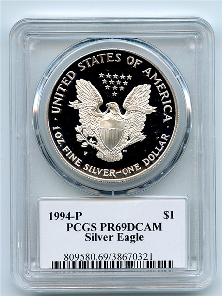 1994 P $1 Proof American Silver Eagle 1oz PCGS PR69DCAM Thomas Cleveland Eagle