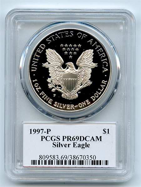 1997 P $1 Proof American Silver Eagle 1oz PCGS PR69DCAM Thomas Cleveland Eagle