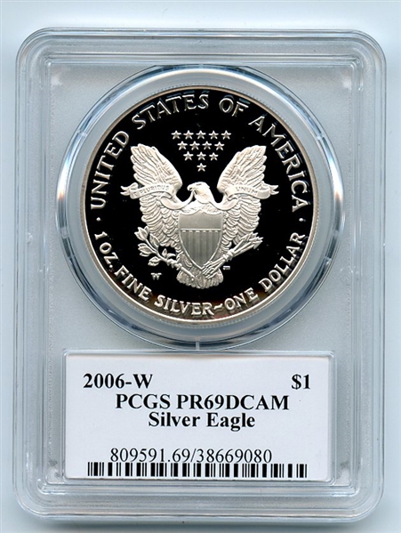 2006 W $1 Proof American Silver Eagle 1oz PCGS PR69DCAM Thomas Cleveland Eagle