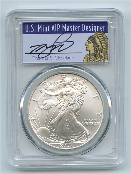 2007 W $1 Unc Burnished Silver Eagle 1oz PCGS SP70 Thomas Cleveland Native