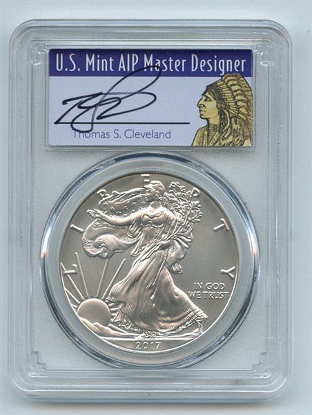 2017 W $1 Unc Burnished Silver Eagle 1oz PCGS SP70 Thomas Cleveland Native