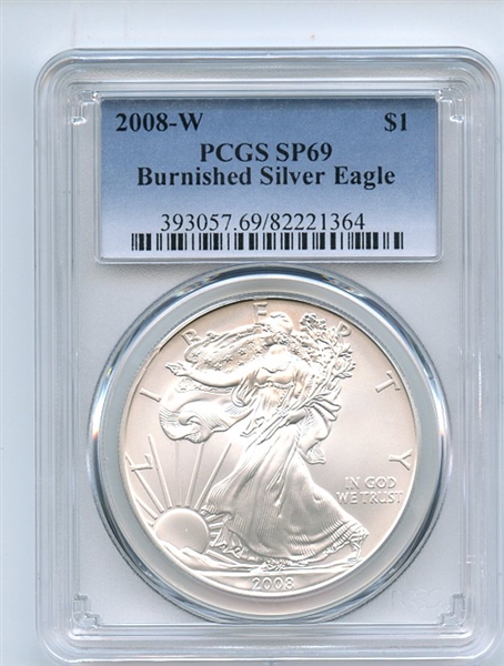 2008 W $1 Uncirculated Burnished Silver Eagle 1oz PCGS SP69