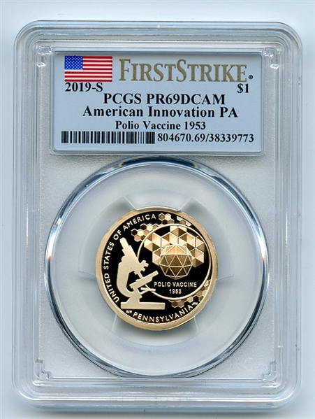 2019 S $1 American Innovation Dollar PA Polio Vaccine 1953 PCGS PR69DCAM FS