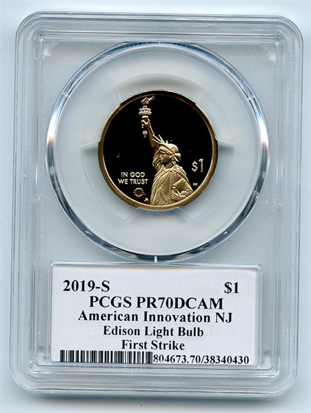 2019 S $1 American Innovation Dollar NJ Edison Light Bulb PCGS PR70DCAM Exclusive