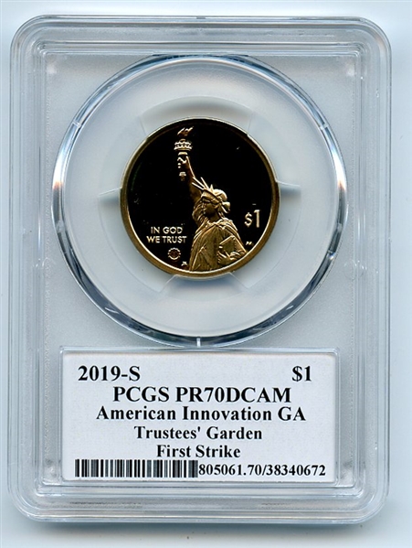 2019 S $1 American Innovation Dollar GA Trustees Garden PCGS PR70DCAM Exclusive