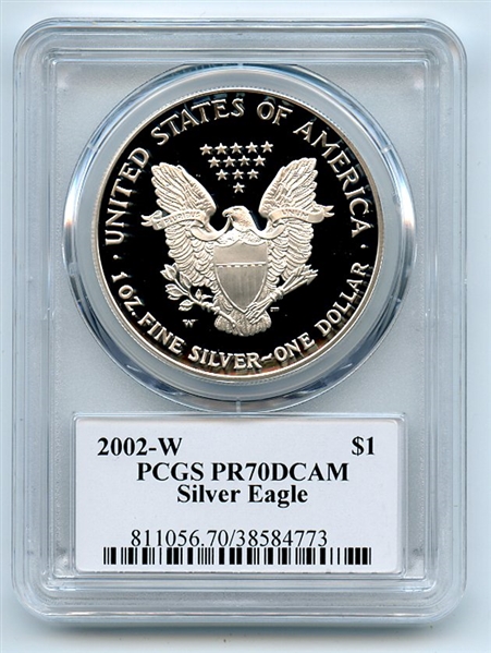 2002 W $1 Proof American Silver Eagle 1oz PCGS PR70DCAM Leonard Buckley