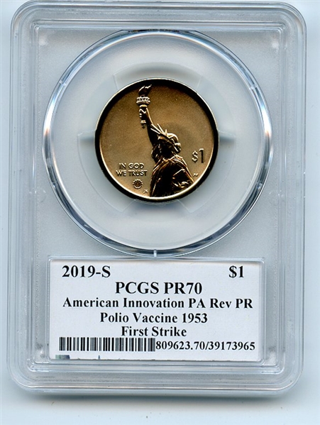 2019 S $1 American Innovation Dollar Reverse Proof PA Polio PCGS PR70 FS Exclusive