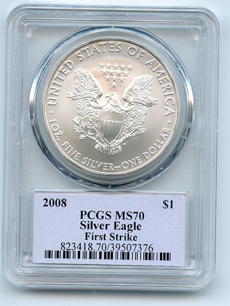 2008 $1 American Silver Eagle Dollar 1oz PCGS MS70 Thomas Cleveland Native FS