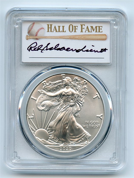 2020 $1 American Silver Eagle 1oz PCGS MS70 FDOI Red Schoendienst