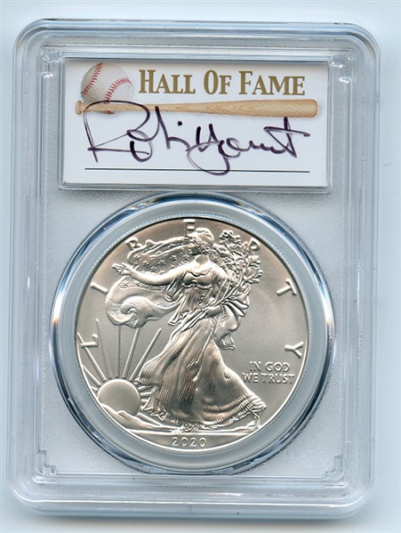 2020 $1 American Silver Eagle 1oz PCGS MS70 FDOI Robin Yount