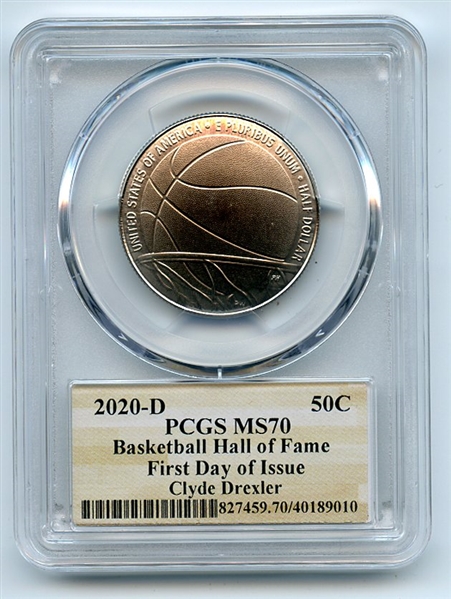 2020 D 50C Basketball Hall of Fame Commemorative PCGS MS70 FDOI Clyde Drexler