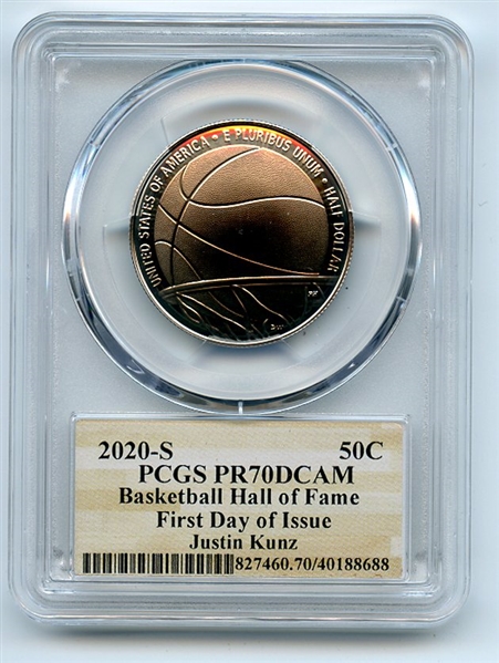 2020 S 50C Basketball Hall of Fame Commemorative PCGS PR70DCAM FDOI Justin Kunz