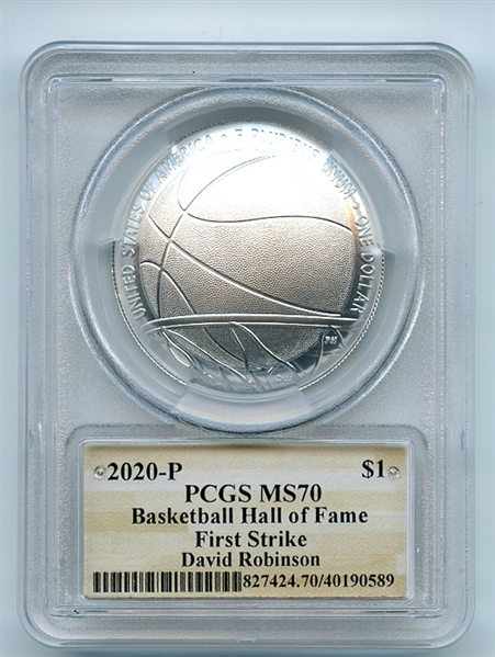 2020 P $1 Basketball Hall Fame Silver Commemorative PCGS MS70 FS David Robinson
