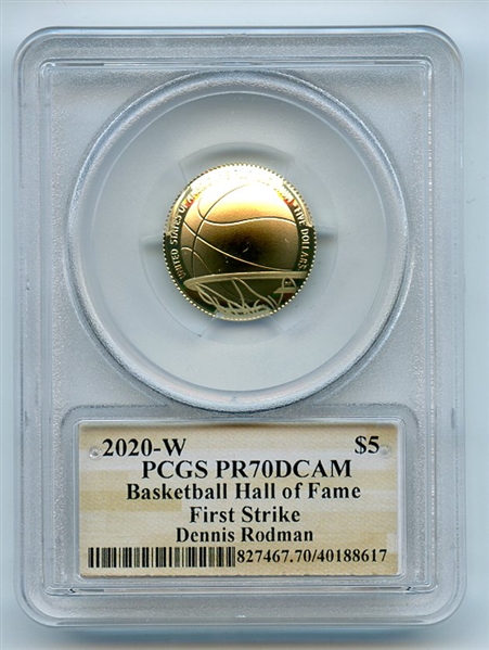 2020 W $5 Basketball Hall Fame Gold Commemorative PCGS PR70DCAM FS Dennis Rodman