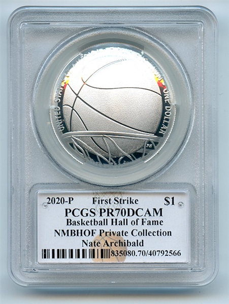 2020 P $1 Basketball Hall of Fame Silver Commem PCGS PR70DCAM FS Nate Arichibald